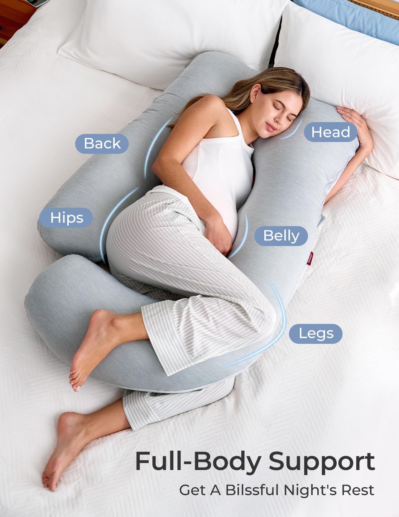 momcozy Pregnancy Pillows with Cooling Cover, U-Shaped Full Body Maternity Pillow for Side Sleepers 57 Inch - Support for Back, Hip, Belly, Legs for