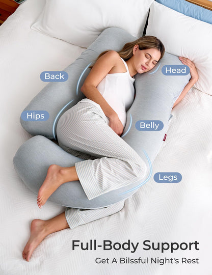 momcozy Pregnancy Pillows with Cooling Cover, U-Shaped Full Body Maternity Pillow for Side Sleepers 57 Inch - Support for Back, Hip, Belly, Legs for