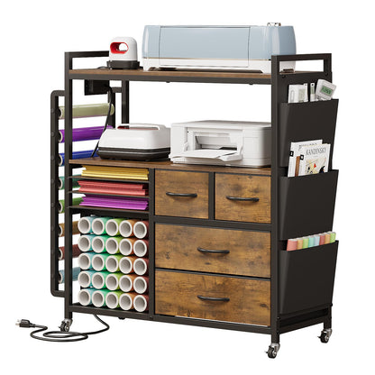 VEDECASA Large Craft Storage Rolling Cart for Cricut Machine, Craft Organizer Trolley with Fabric Drawers, Vinyl Roll Holder