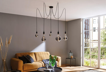 Paulmann 50389 Ketil Neordic Pendant luminaire 5-lamp Sputnik max. 5x20 watts Pendant lamp Black Ceiling lamp Silicone, Metal Pendant luminaire E27