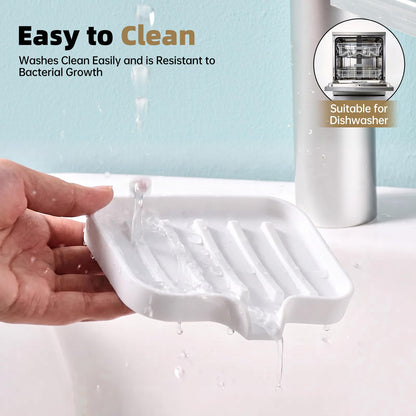 Gurwen 2 Pcs Silicone Soap Dish with Drainage for Bathroom, White