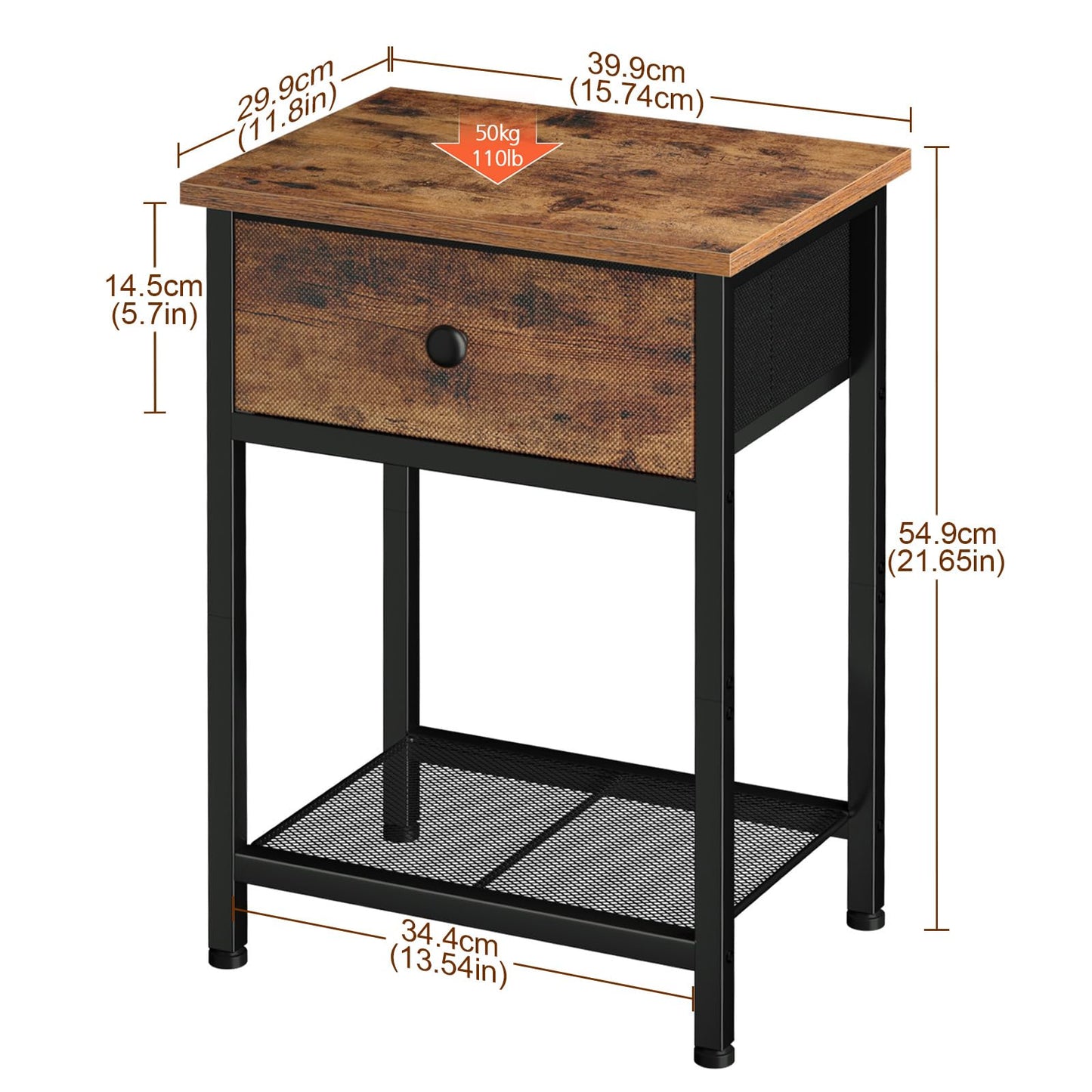 AMHANCIBLE Bedside Tables Set of 2, Side Tables with Fabric Drawers