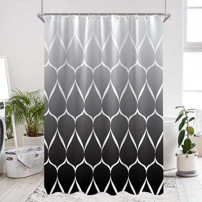 Shower Curtain 300 x 200 cm Gradient Black Water Drops, Weighted Hem, Anti-Mould Textile, Water-Repellent
