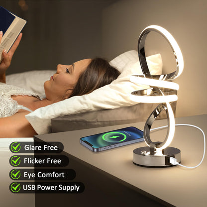 EIDISUNY RGB Bedside Table Lamp,Touch Control Dimmable Lamp with 6 Color Changing and 3 Levels Warm White,LED Modern Nightstand lamp with USB Ports,