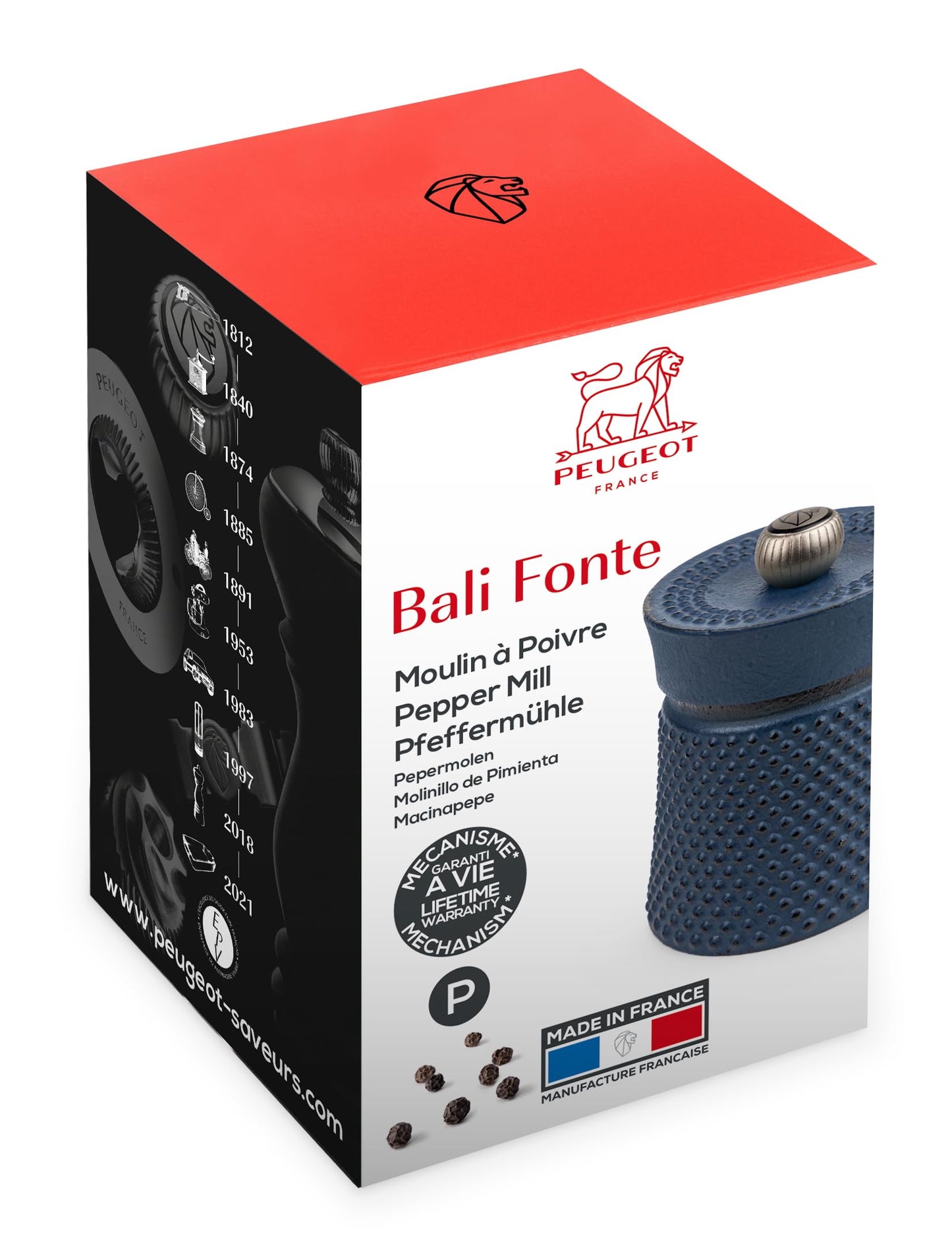 PEUGEOT - Bali 8 cm Pepper Mill - Classic Grind System - Cast Iron - Lifetime Guaranteed Mechanism - Made in France - Blue Colour