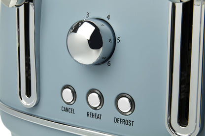 Haden Highclere Blue Toaster 4 Slice - Adjustable Browning Control - Removable Crumb Trays - Easy To Clean 4 Slice Toaster - Cord Storage - Stainless