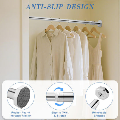 DEWEL Stainless Steel Shower Curtain Pole, 130-230cm Extendable No Drill Shower Curtain Rod Net Voile Curtains Rail