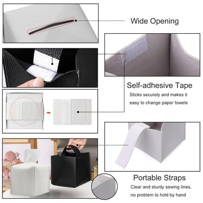 KASESSS 2 Pcs PU Leather Tissue Box Covers, Square Modern Collapsible Decorative Napkin Dispenser for Home Office Hotel Car