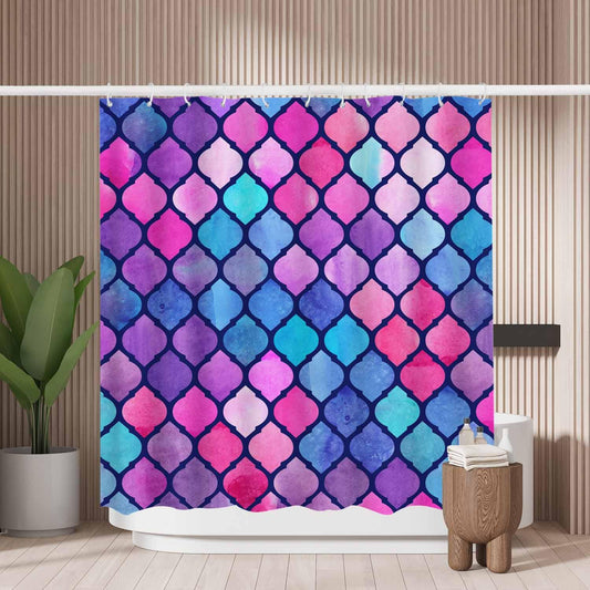 Woutay Shower Curtain Mould Proof Resistant Watercolor Abstract Geometric Pattern,Water Repellant Fabric,Polyester,with 12 Plastic Hooks