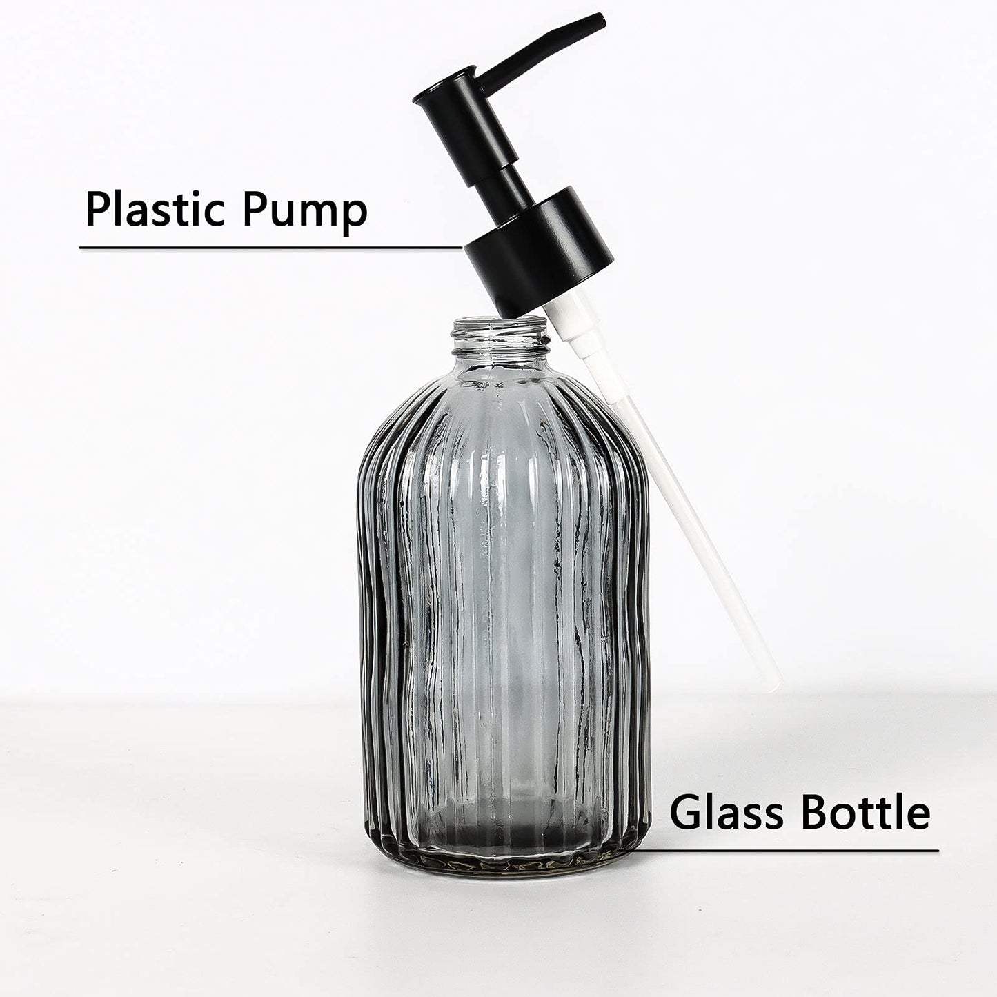 Ulable 2 Pack Glass Soap Dispensers 400 ML/14Oz, Pump Bottle Dispenser Grey