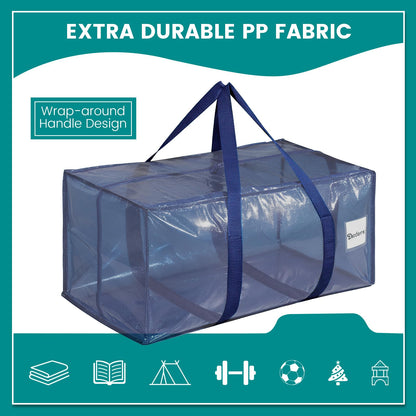 Dntorx 6 Pack Moving Bags with L Zip, 90L Heavy Duty Storage Totes, Blue
