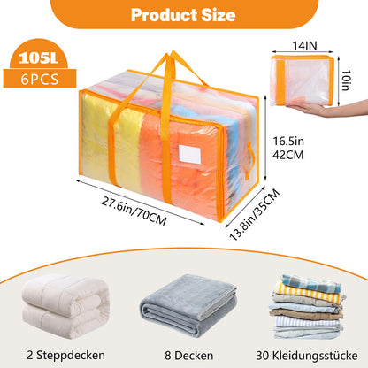 Dntorx 6 Pack 105L Moving Bags Clothes Storage Bags Drom Packing Box, Orange