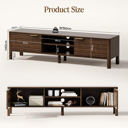 IKALIFE Wooden TV Stand Cabinet - 150cm Long TV Unit With Storage, Walnut