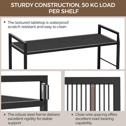 3-Tier kitchen trolley,Black Wood Top,80W×30Dcm,4 Hooks, Adjustable Shelves