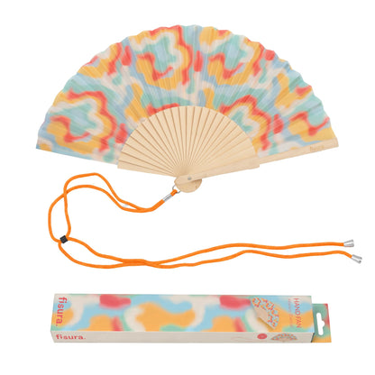 Fisura – Original Psychedelic “Aurora Retro” Print Folding Fan, Modern and Colourful Folding Handheld Fan, Multicolour Design for Wedding, Rave
