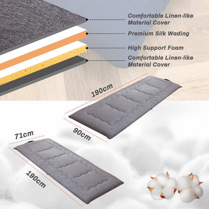 MAXYOYO Portable Foldable Futon Mattress, Hypoallergenic Fabric and High-Density Foam Mattress Pad with Handle and Zipper (Grey, 90x190 cm)
