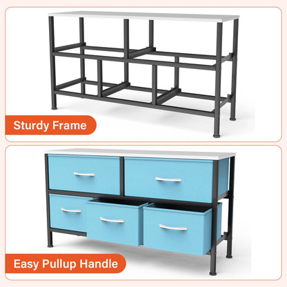 Feonase Bedroom Chest of Drawers, 5 Fabric Drawers Dresser with Metal Frame and MDF Top Board, Modern Storage Unit for Bedroom Living room, Entryway