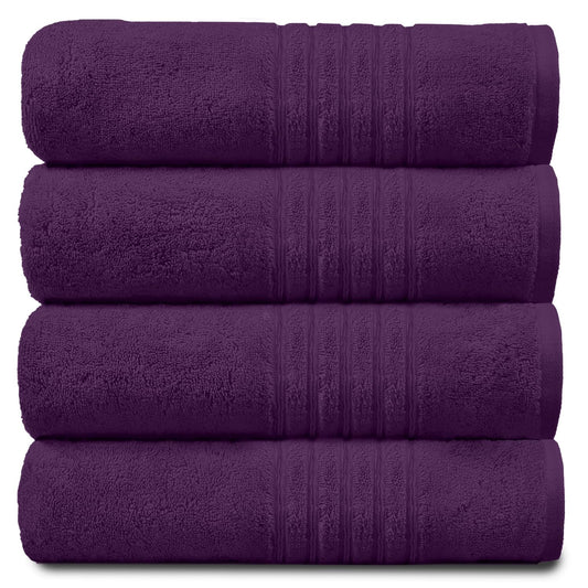 GC GAVENO CAVAILIA Luxury Pack Of 4 Bath Sheets, 100% Egyptian Cotton Towels, 450 GSM Quick Dry Towel, Purple, 80X140