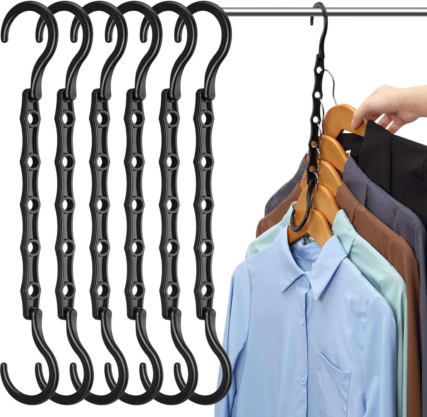 Eupako 6 Pack Space Saving Hangers, Black Closet Organizers and Storage