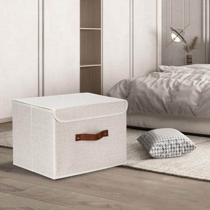 TYEERS Collapsible Storage Box with Lid, Fabric Storage Box for Clothes, Wardrobe Storage, 38x25x25 cm, Set of 3, Beige