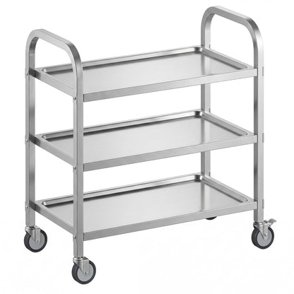 3 Tier Stainless Steel Cart, Rolling Catering Storage Cart (75×40×83cm)