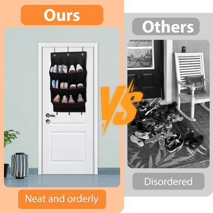 FitRepa Hanging Shoe Storage with 12 Pockets Storage Over Door Shoe Rack, Door Shoe Rack Hanging with 3 Metal Hooks and 3 Self-Adhesive Hooks for