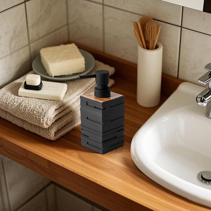 Wooden Soap Dispenser Black with Teak Wood Décor Hand Wash Dispenser