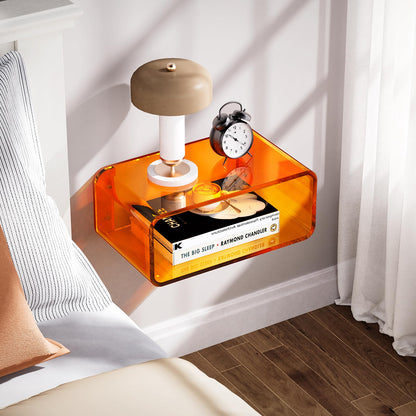 Dewrhiixe Acrylic Floating Bedside Table, Wall Mounted Nightstand Bedside Shelf (Orange, 41×24×17 cm)