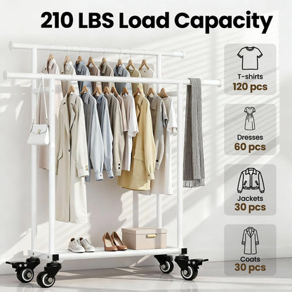 Sour Lemon Double Clothes Rail Heavy Duty Free Standing Clothing Rail White