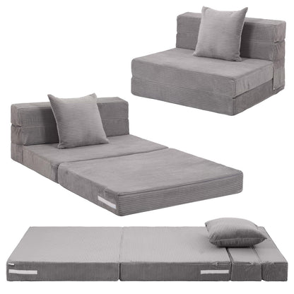 MeMoreCool Folding Mattress Single, Corduroy Fold Out Sofa Bed, Grey