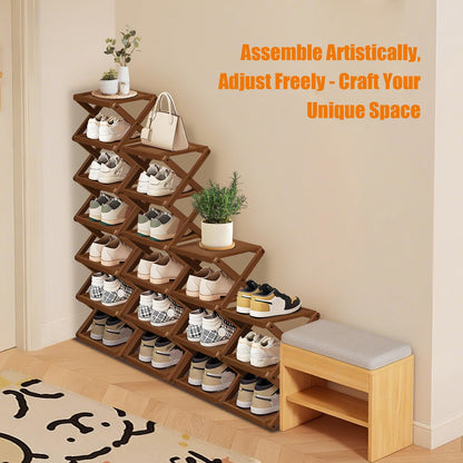 YYW Shoe Rack, Foldable Bamboo Shoes Shelf, Freestanding Shoe Storage Organiser for Entryway, Bedroom, Closet, Hallway - Natural