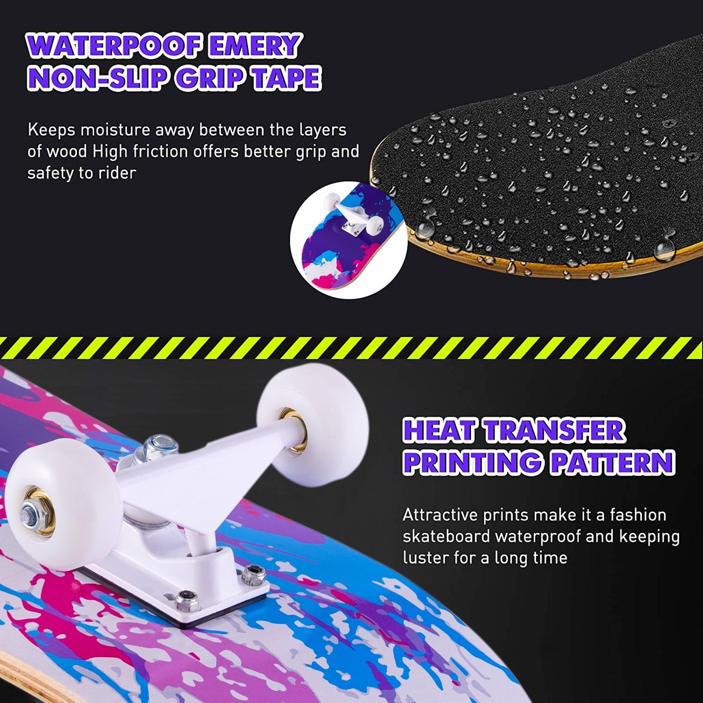 CLYCTIP Skateboards,31 x 8 inch Complete Skateboard for Beginners,8 Layer Maple Concave Cruiser Trick Skateboard for Teens and Adults (Graffiti-TY)