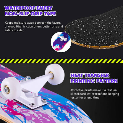 CLYCTIP Skateboards,31 x 8 inch Complete Skateboard for Beginners,8 Layer Maple Concave Cruiser Trick Skateboard for Teens and Adults (Graffiti-TY)