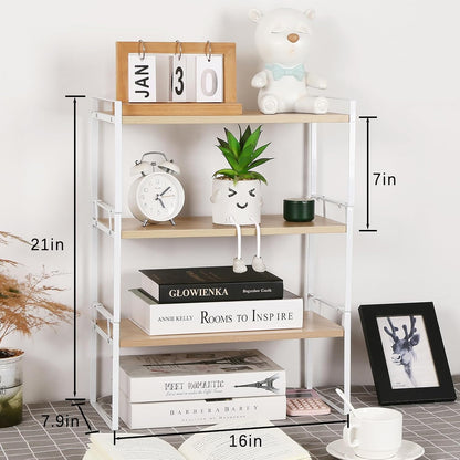 Wood Office Desk Shelf Organizer - Desktop Supplies Cute Dresser Top Organization Storage Rack and Cubicle Decor Aesthetic Bookshelf for Women Man and