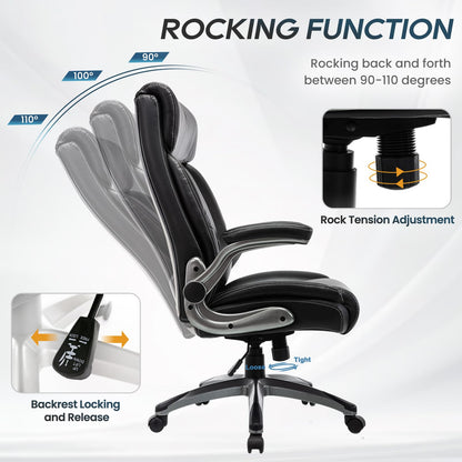Ergonomic Executive Office Chair with Adjustable Lumbar Support, Flip-up Armrests, Double Padded Seat & Tilt Function