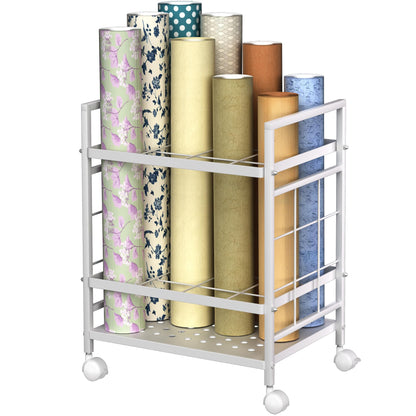 Jowkou Blueprint Storage Rack Cart with Wheels, 12-Slot Blueprint Holder, Construction Plan Map Holder, Blueprint Storage Organiser Table, White