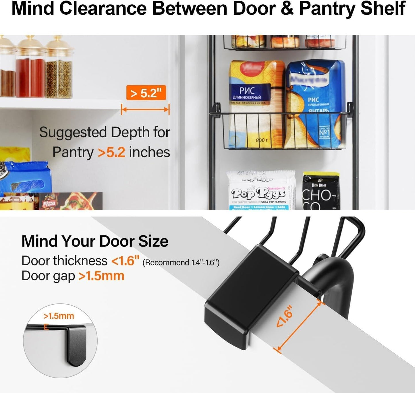 Delamu Over Door Storage, Pantry Organisers and Storage, Hanging Spice Rack Shelves for Easy Install, Cabinet Door Organiser
