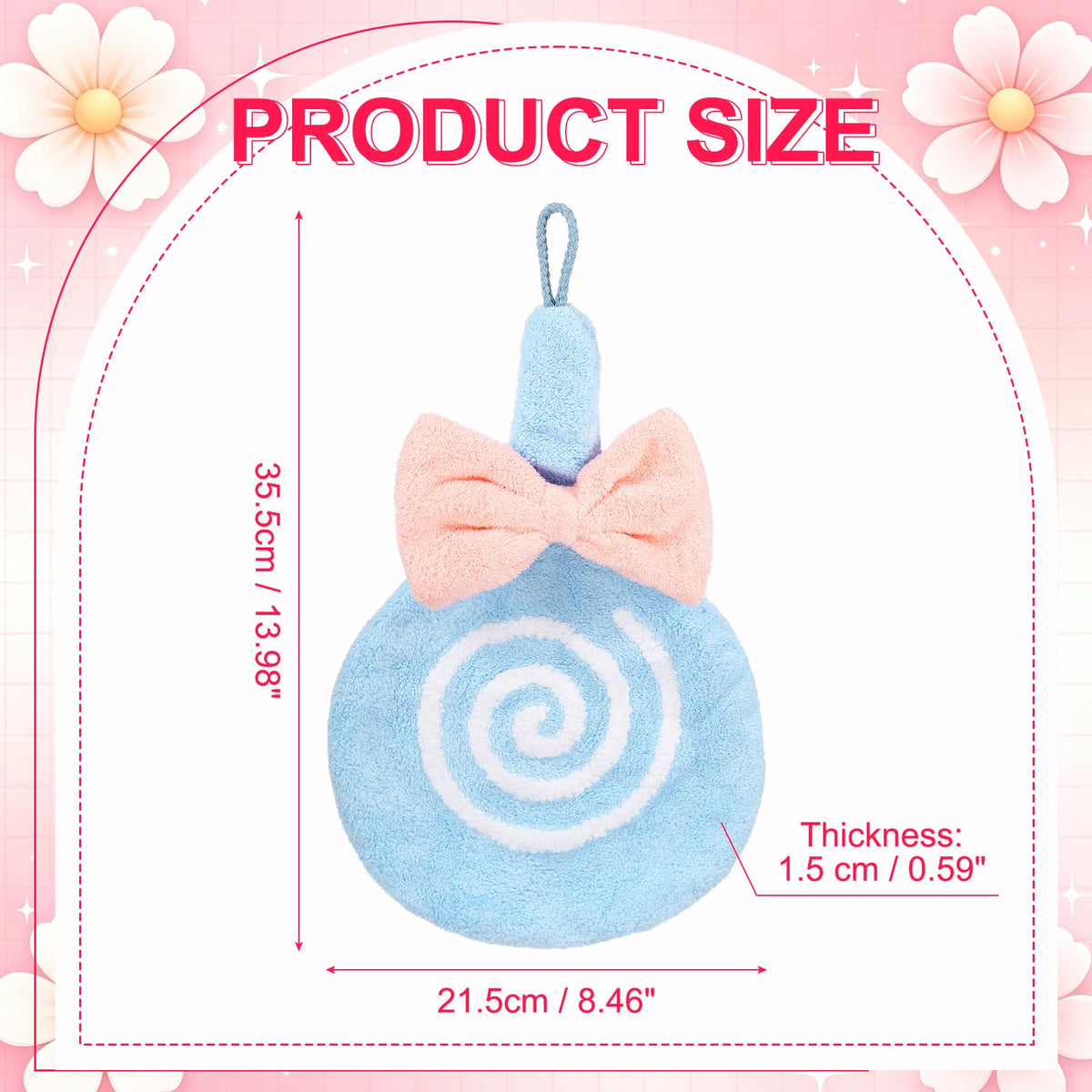 sourcing map Cute Hand Towels, Soft Coral Hanging Hand Towel with Hanging Loop, Lollipop Pattern, Highly Absorbent