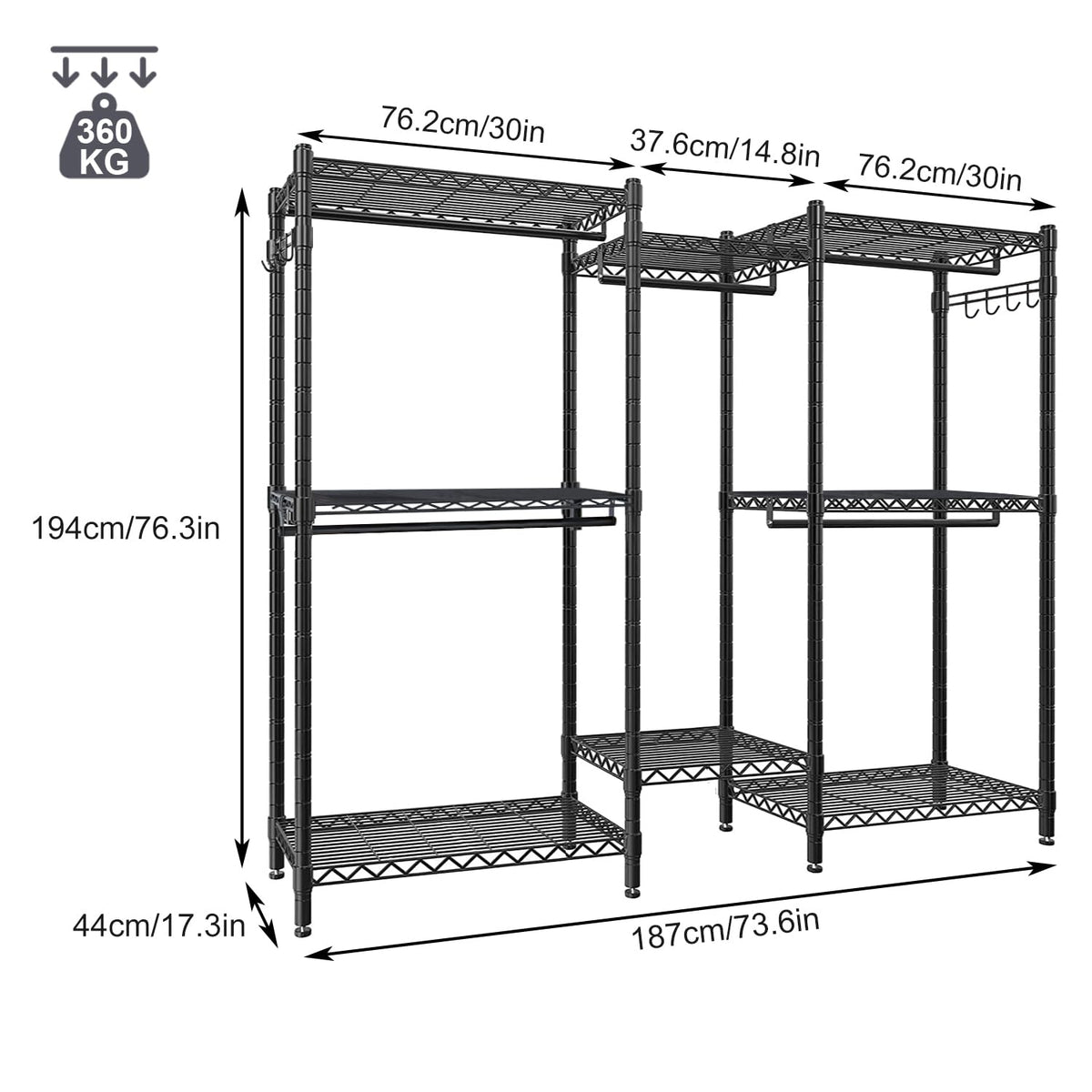 FTEYUET Clothes Rail, Clothing Rails for Hanging Clothes, Metal Clothing Rack Heavy Duty Garment Rack Freestanding Closet Wardrobe Racks for Hanging