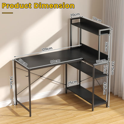 Feonase 47" L-Shaped Computer Desk Gaming Desk with Durable Metal Frame, Corner Desk with 4 Sheves and Hook