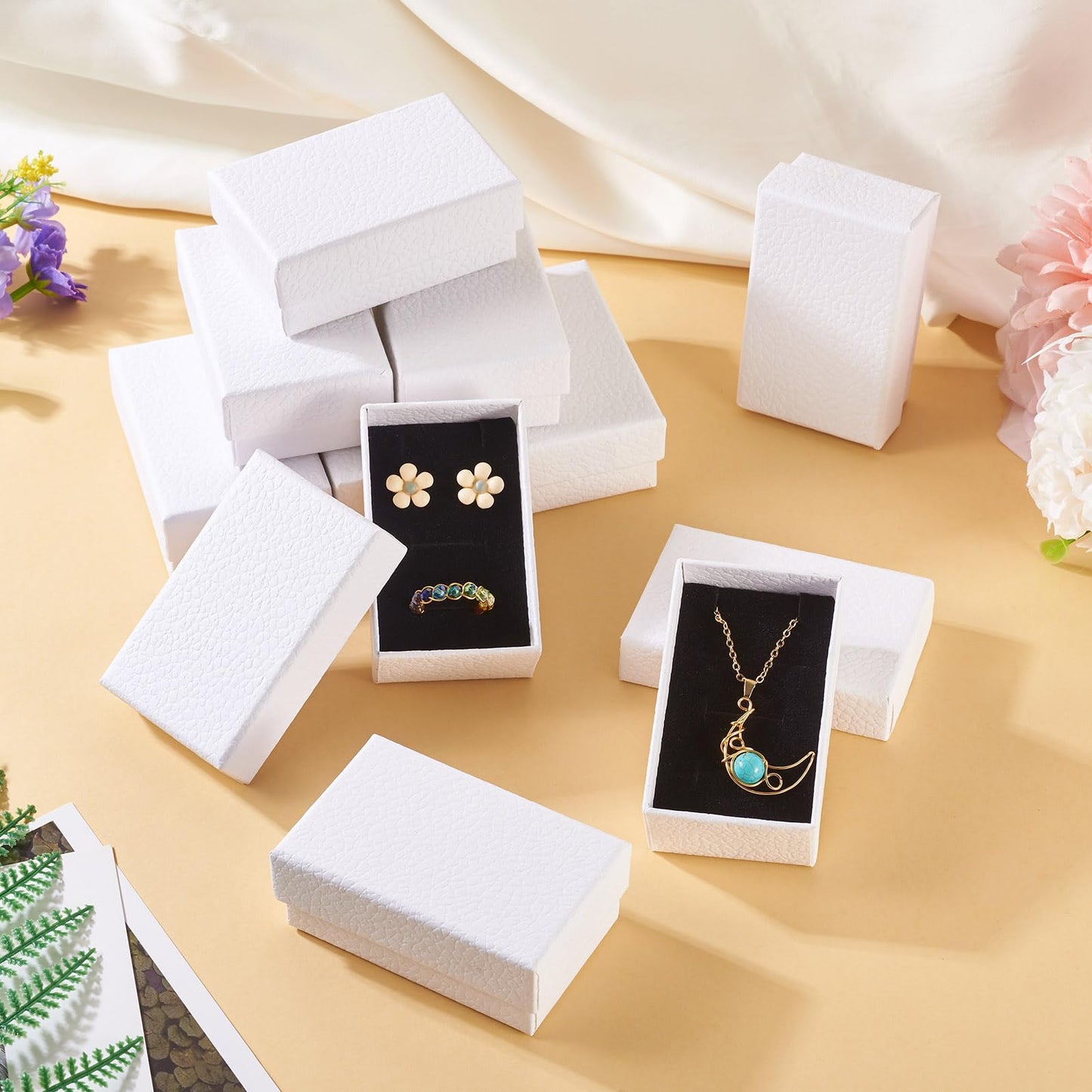 Craftdady 12pcs White Gift Box Cardboard Jewelry Box with Sponge Rectangle Jewellery Packaging Storage Boxes for Rings Bangle Bracelet Earring