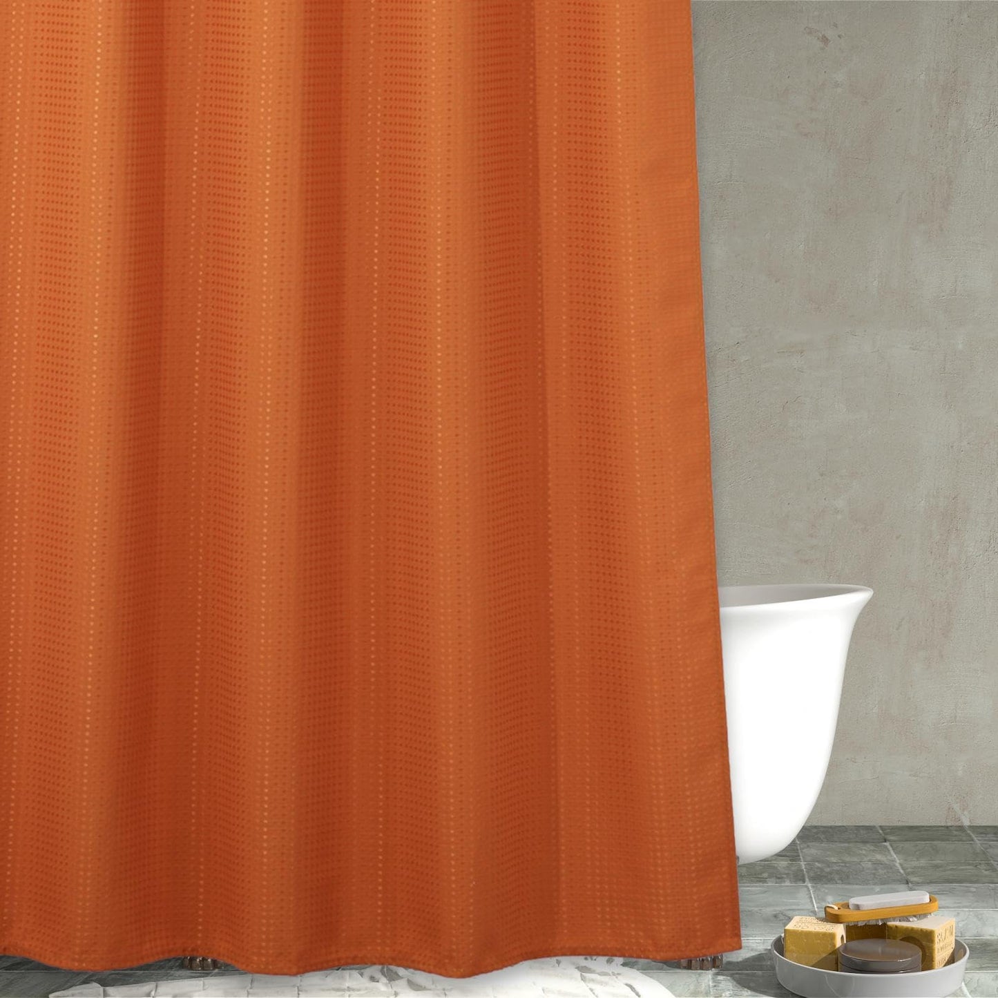 Popkozzi Orange Waffle Weave Shower Curtain: Heavy Duty Textured Fabric Shower Curtains for Bathroom -Water Repellent Washable Thick Polyester Cloth