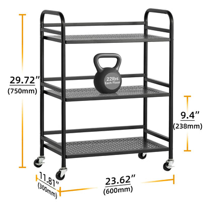 HDANI Serving Trolley,3-Tier Metal Trolley,Black,60x30x75cm Mesh