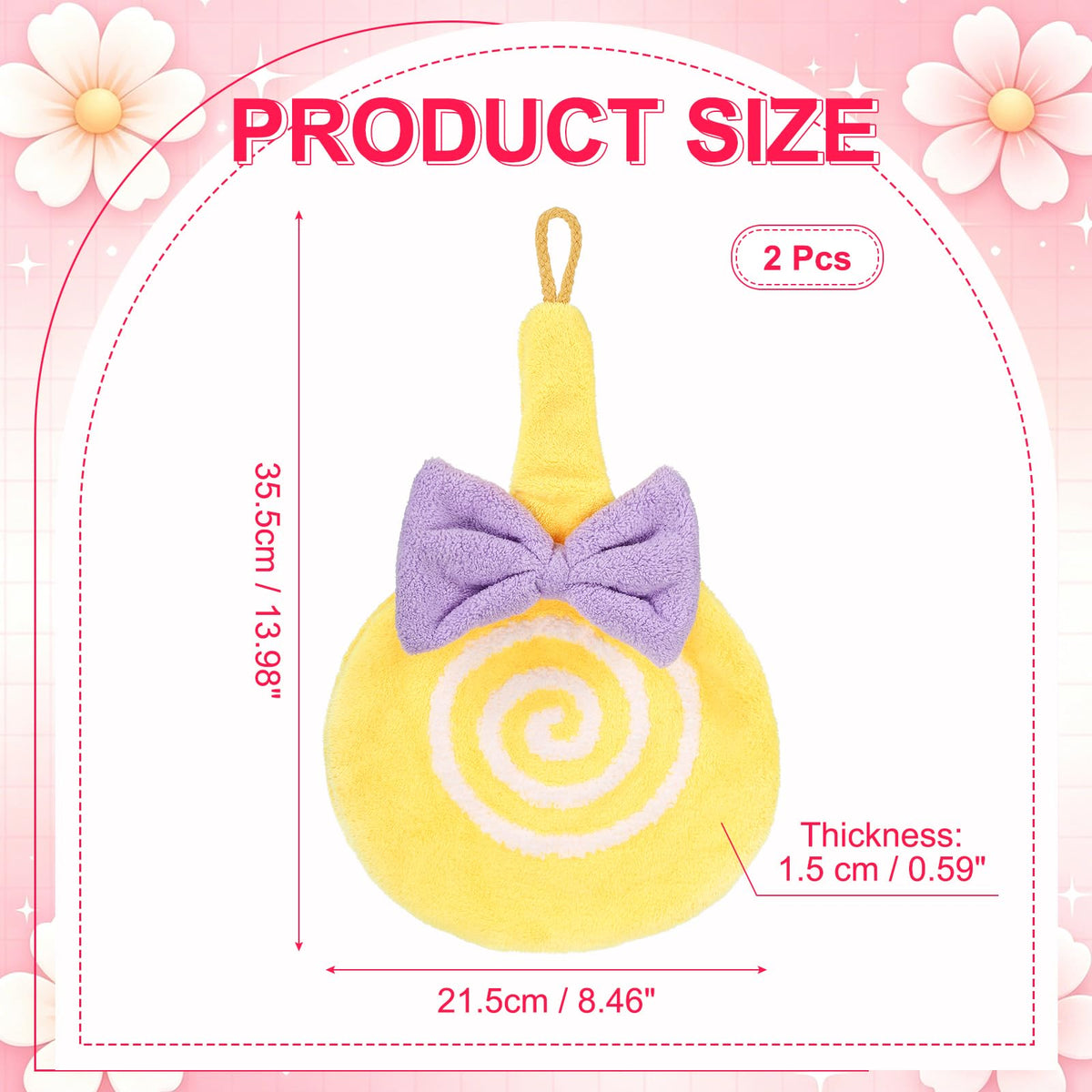 sourcing map 2 Pcs Cute Hand Towels, Soft Coral Hanging Hand Towel with Hanging Loop, Lollipop Pattern, Highly Absorbent