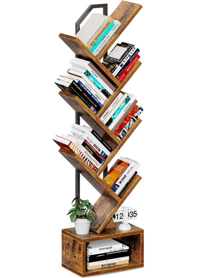 Coleshome 6-Tier Tree Bookcase, Wooden Bookshelf, 110.5cm, Brown