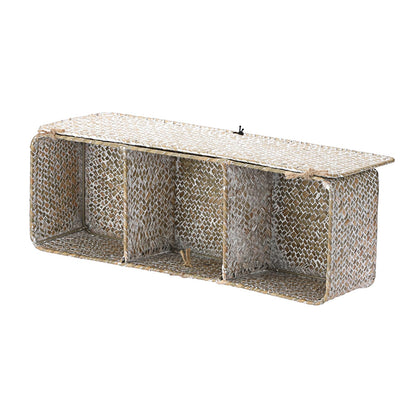 IGNPION 3-Compartment Seagrass Storage Basket with Lid Woven Seagrass Desktop Basket Bathroom Storage Organiser Box