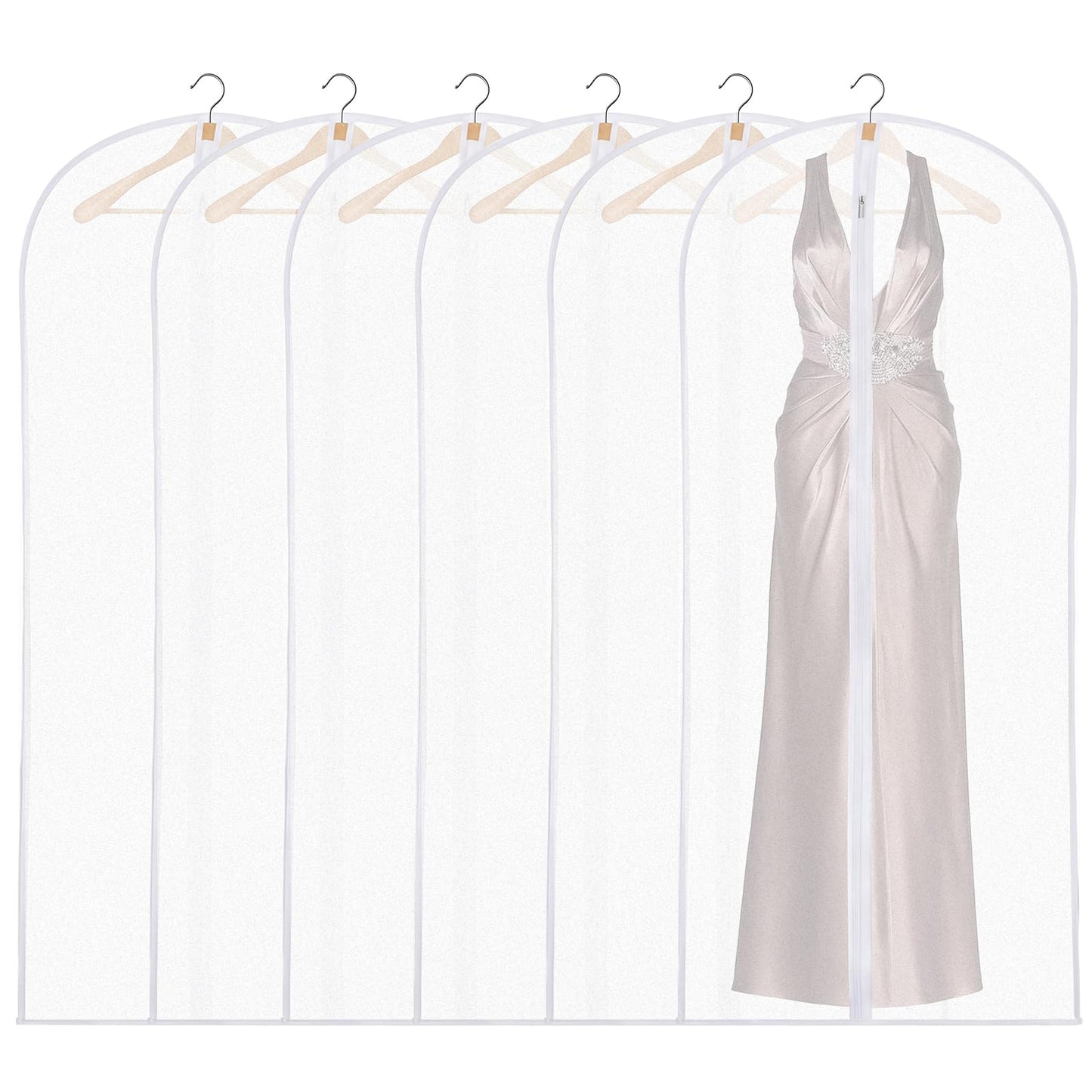 6 Pack Dress Bags Covers Long, 55in PEVA Garment Bags Suit Bags, White Edge