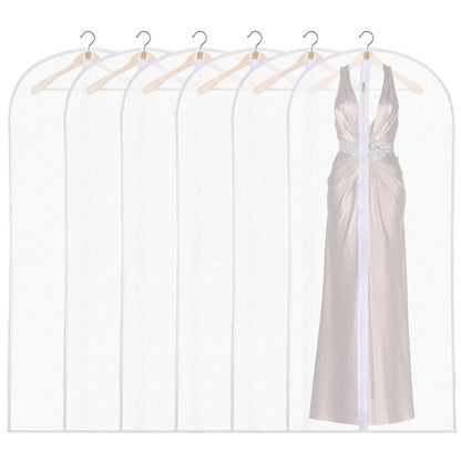 6 Pack Dress Bags Covers Long, 55in PEVA Garment Bags Suit Bags, White Edge