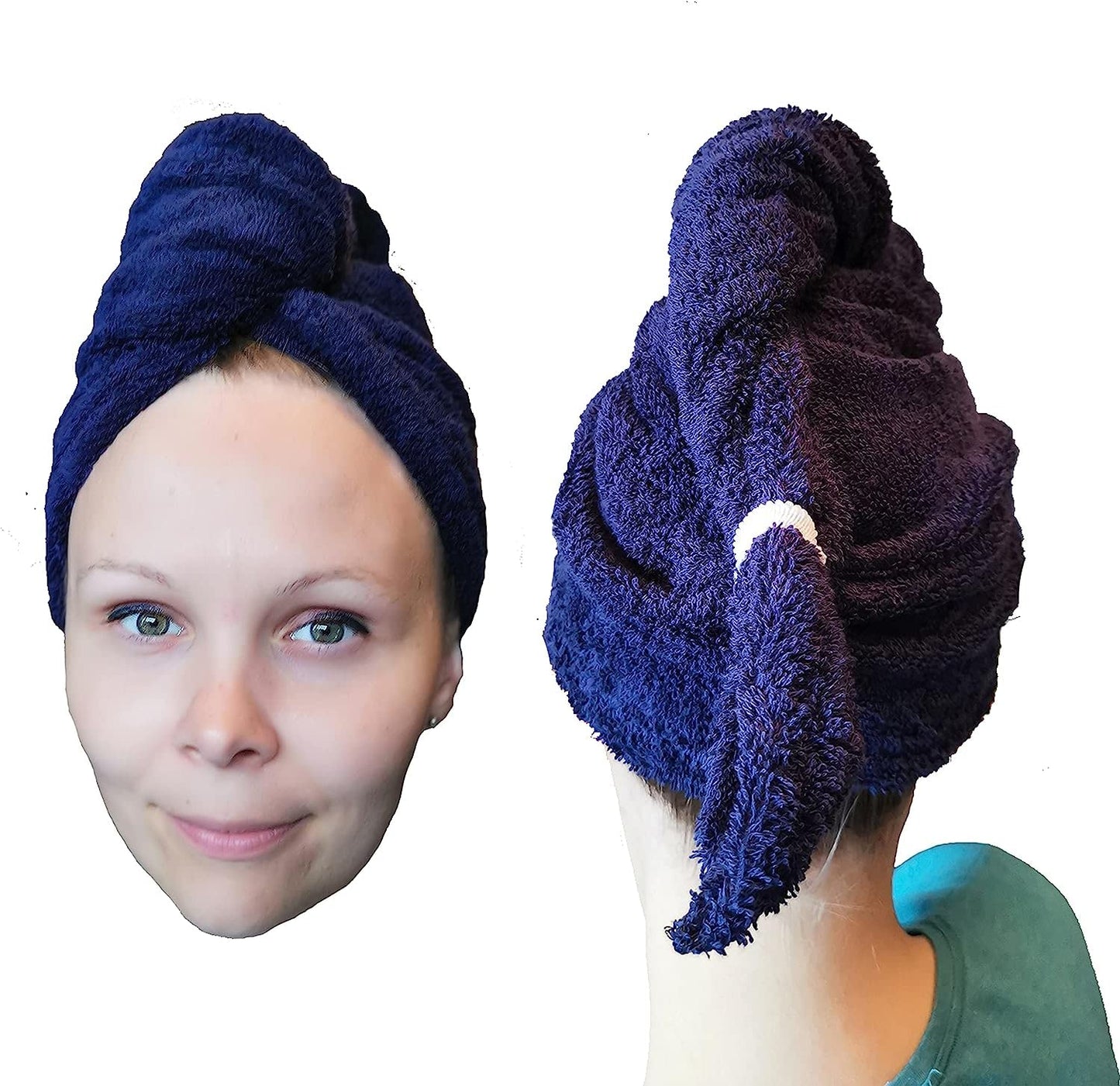 LLAMAXY 100% Pure Organic Cotton Hair Towel - Quick Twist Rapid Dry Turban for Adults and Children - 2 Pack Blue