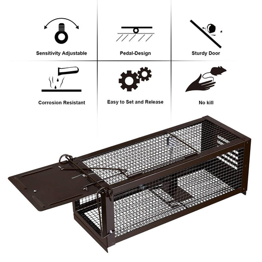 RatzFatz Humane rat traps, 2 Pcs Rat Cage Traps, Reusable Live-Catch Mousetrap, Adjustable Sensitivity, No Kill, for Indoor & Outdoor Use, Suitable